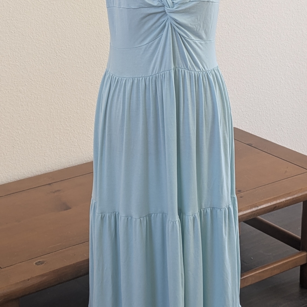 VENUS Blue Tiered Maxi Dress Twist Front Boho Sundress Flowy Spaghetti Strap S - Picture 3 of 9